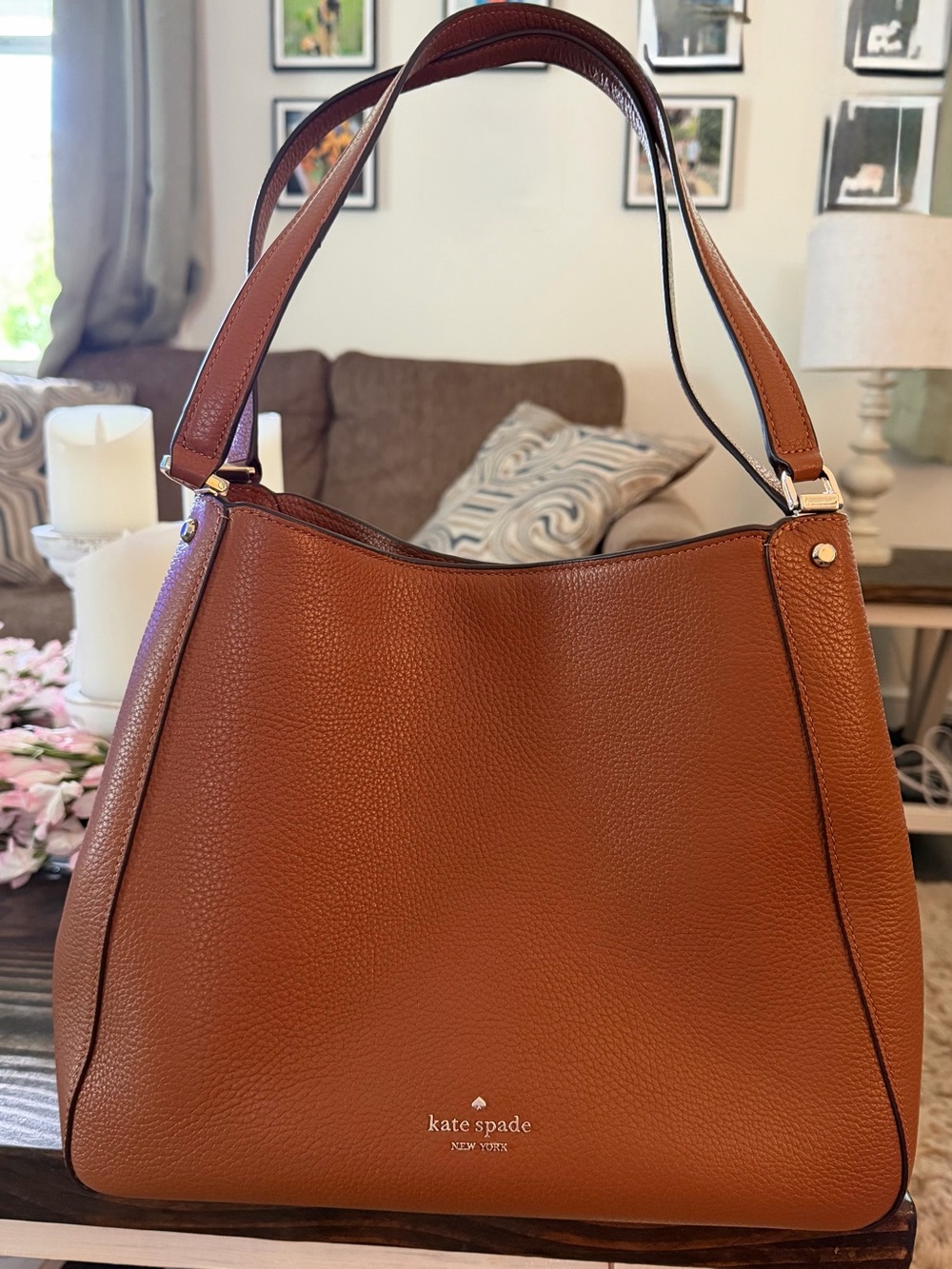 kate spade Brown Pebbled Leather Shoulder Bag with Gold-Tone Hardware